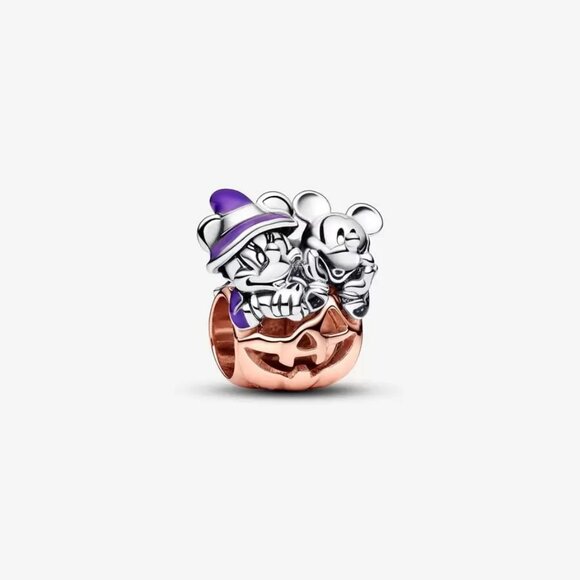 Pandora Mickey Mouse & Minnie Mouse Halloween Pumpkin Charm - Picture 1 of 5